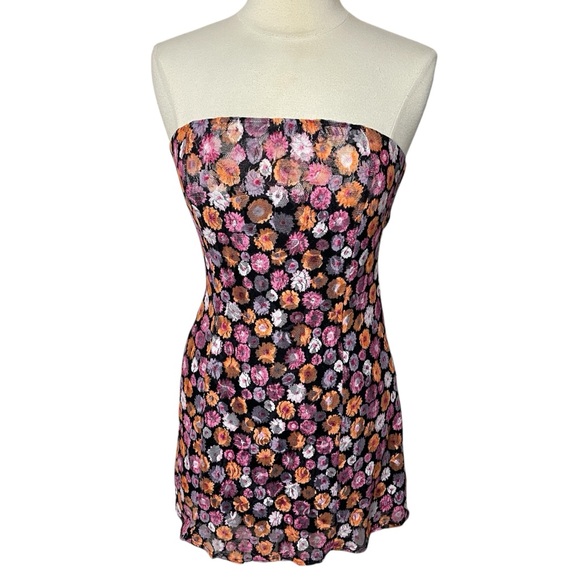 NWOT MISCREANTS Cupid Lace Mini Dress in Orange and Pink Floral, UK12 (US8) - Picture 3 of 13